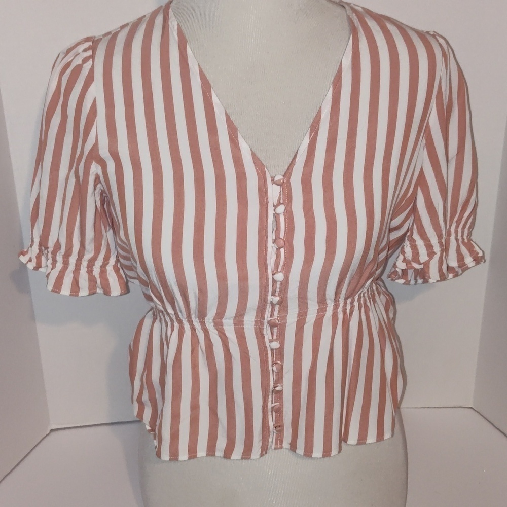 Madewell Red & White Striped Puff Short Sleeve Shirt Size Small